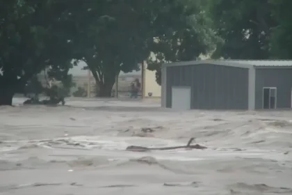 Water rises from severe flooding along the Guadalupe River in Kerr County, Texas