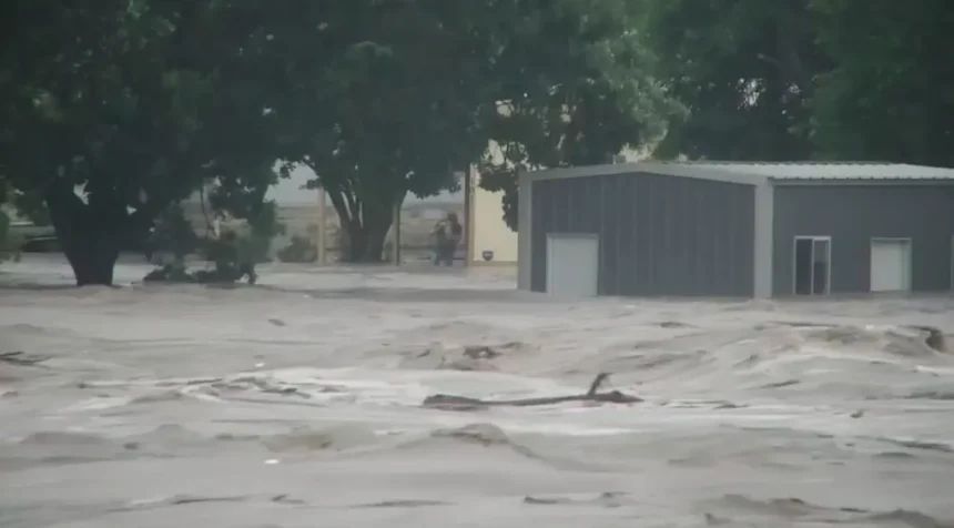 Water rises from severe flooding along the Guadalupe River in Kerr County, Texas